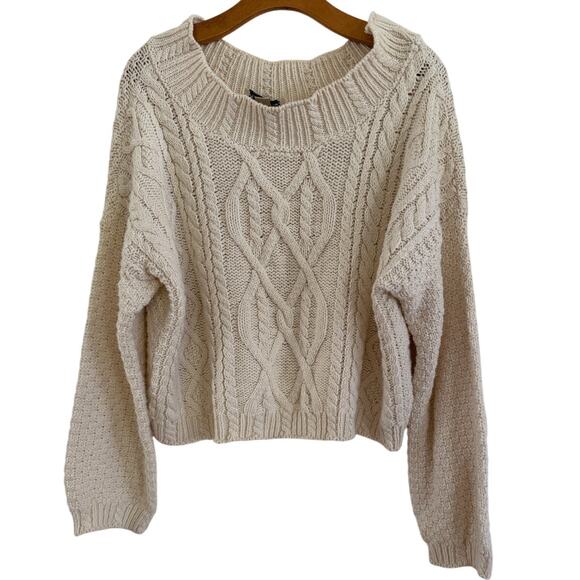 Vintage Wet Seal Cable Knit Sweater Off shoulder Cotton Medium Ivory Y2K 90s - Picture 2 of 7
